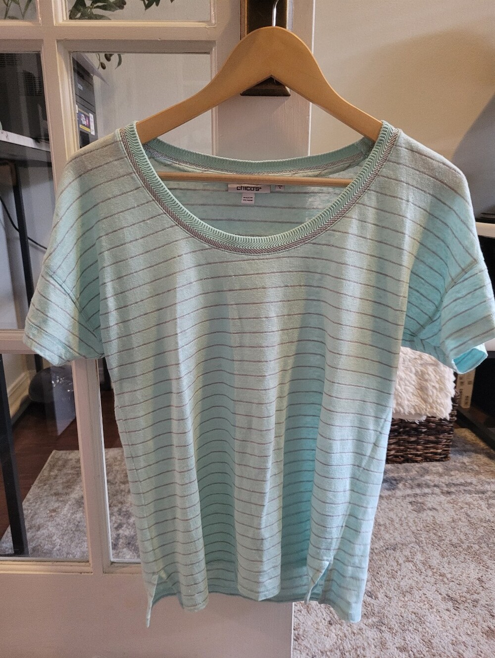 Chico's Mint Green Striped Short Sleeve Tee